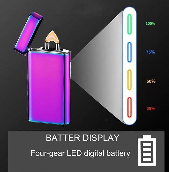 Plasma Rechargeable Electric Lighter with LED Battery Indicator Strong Flame, USB Convenient Charging, Windproof Lighter Outdoor（B-Blue