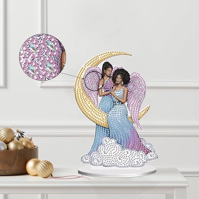 antor Diamond Painting Desktop Ornament Kit, Acrylic Tabletop Diamond Art Ornaments Decoration, Black Angel Crystal Diamond Painting Figurines Table Top Home Office Decor DIY Crafts Gift