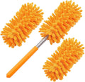 Microfiber Duster for Cleaning, GMLKRY Hand Washable Dusters with 3pcs Replaceable Microfiber Head, Extendable Pole, Detachable Cleaning Supplies for Office, Car, Window, Furniture (Orange)