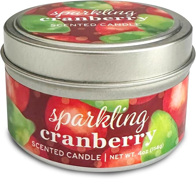Greenwich Bay Hand-Poured Scented Candle in Decorative Tin – 4 oz/114 g Travel Candle with Lead-Free Wick, Vegetable Wax, Aromatherapy Gift, Single Wick – Made in USA (Sparkling Cranberry)