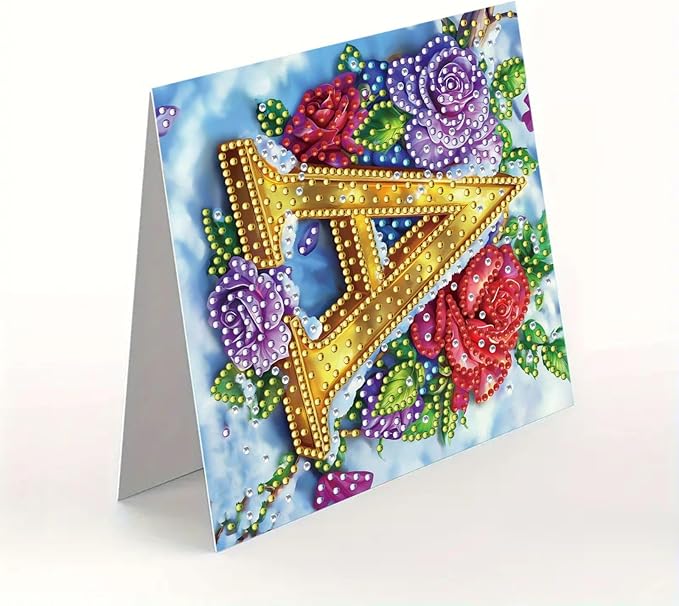 DoxQcs 5D Diamond Art Painting Greeting Cards Kit, DIY Cards for Blessings Congratulations Gifts, Greeting Card Set for Birthday Thanksgiving Day Christmas Halloween-Letter A