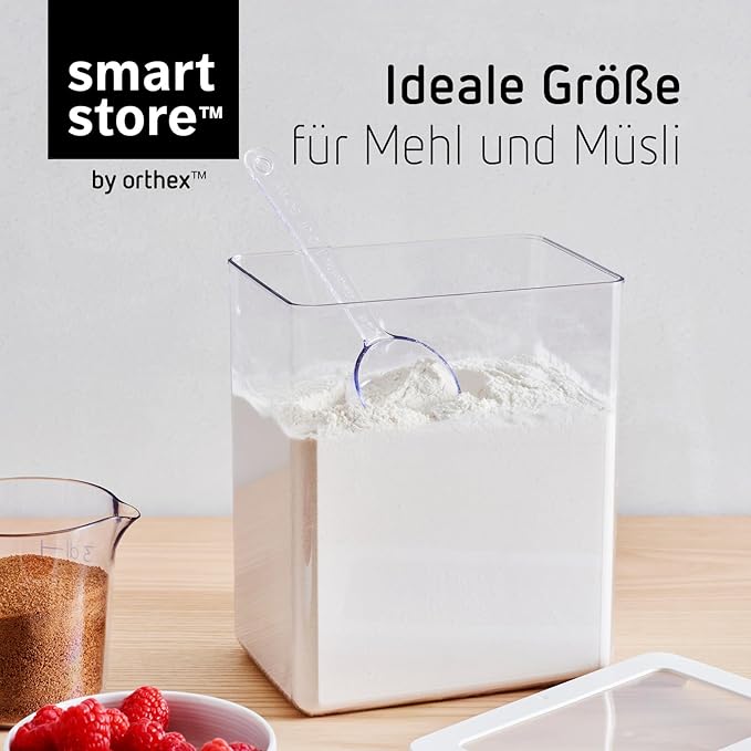 SmartStore Clear Airtight Dry Food Containers with Lids 3.5L Set of 4-20% Bio-based Plastic Storage Box with Lid, BPA Free, Dishwasher Safe - Stacking Kitchen Storage Containers - 12.5 x 18 x 20cm