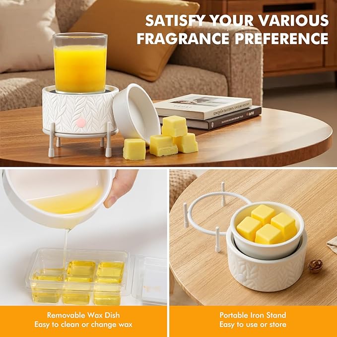 EQUSUPRO Ceramic Candle Wax Melt Warmer - Electric Wax Melt Burner with Iron Stand for Scented Wax Melts 4-in-1 Fragrance Wax Melter for Home Office Decor & Gift (Iron Stand)