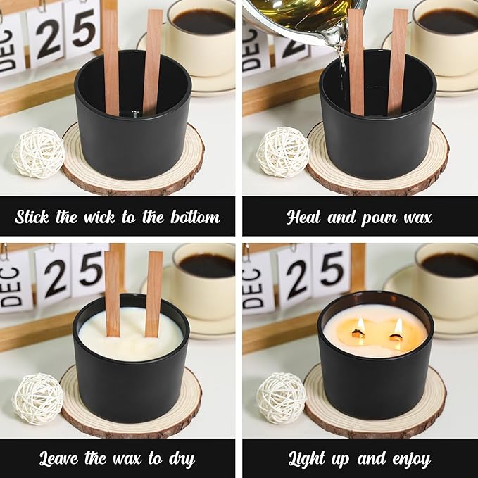 SUPMIND 16oz Candle Jars 6 Pack, 3 Wick Matt Black Glass Empty Candle Jars with Bamboo Lids for Candle Making, Large Wide Mouth Candle Container Bulk for 12/13/14/15oz Candles, with Stickers and Label