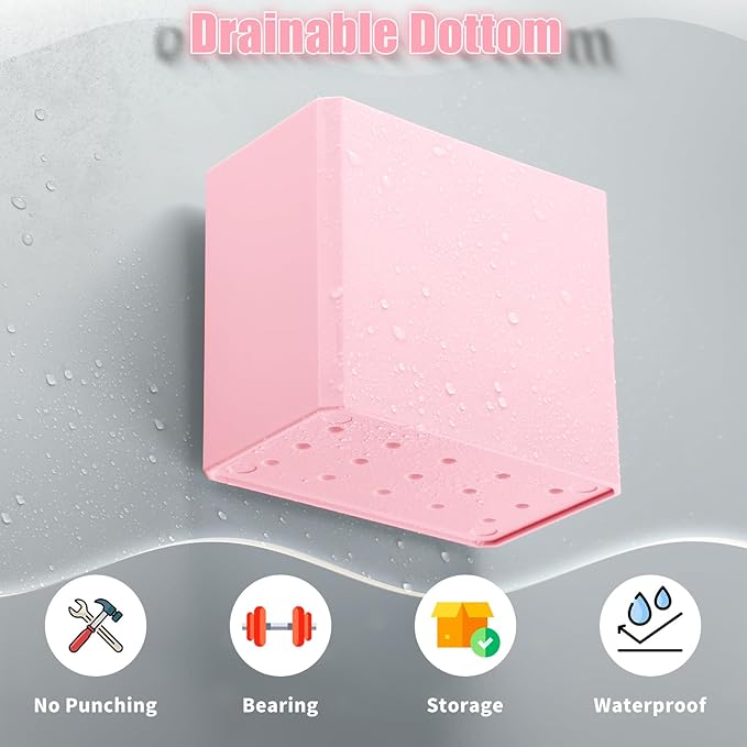 Suclain 4 Pcs Wall Mounted Organizer Non-drilling Adhesive Floating Shelf Wall Bin Organizer Hanging Storage Containers for Bedroom Bathroom Kitchen Office (Pink)
