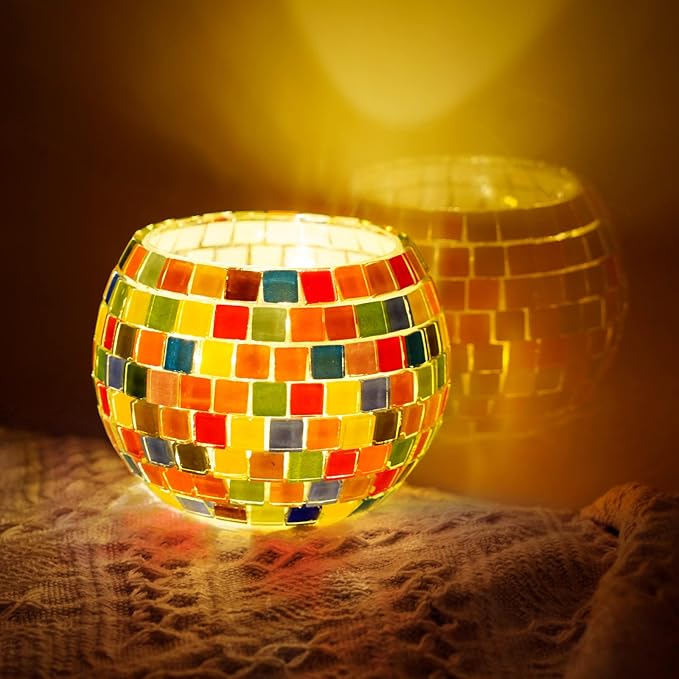 Glass Mosaic Candle Holder Kit - DIY Mosaic Kits for Adults & Crafts for Girls 8-12 - Arts and Crafts for Kids, Tealight Candle Holder for Home Decor, Birthday Easter Gifts for Kids Ages 6 7 8-12