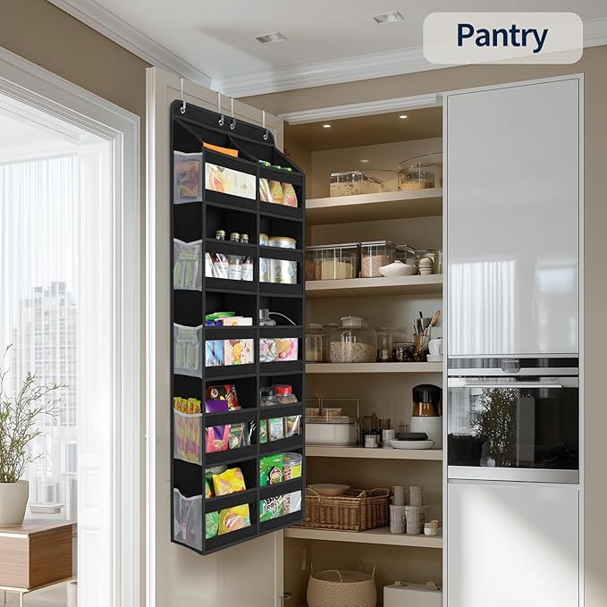 Yecaye 5-Tier Over The Door Organizer Dual-Column, 80lbs Load Over the Door Storage of 10 Compartments, Heavy Duty Extra Large Door Organizer Hanging for Bedroom Nursery Bathroom Pantry, Black, 1 Pack