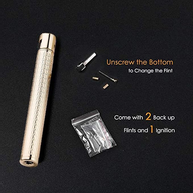 Lighter Cigarette Shaped Butane Refillable Fire Starter with Back-up Flints Gifts for Men Women Lady (Excluding Butane) (Golden)