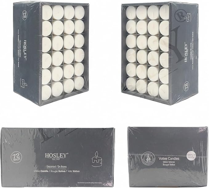 Hosley Unscented White Votive Candles, 72-Pack – Clean-Burning, Long-Lasting 10-12 Hour Burn – Ideal for Weddings, Home Décor, Spa, Events – Bulk Value for Versatile Use