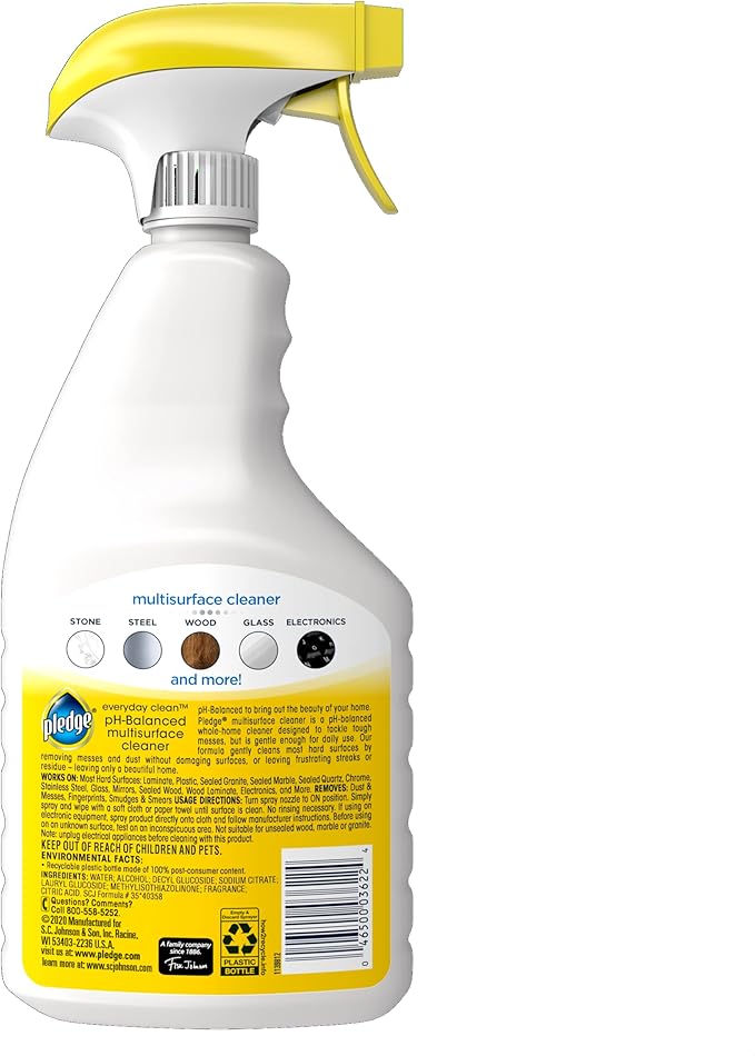 Pledge pH-Balanced Multisurface Cleaner Spray for Everyday Care, Fresh Citrus Scent, 25oz (Pack of 3)