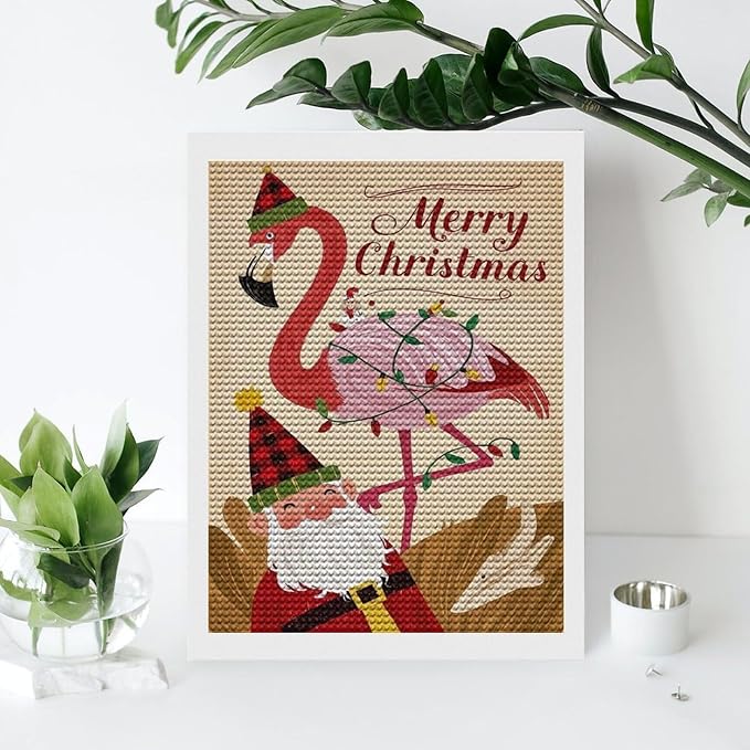 AIVKIEJK Diamond Painting Kits for Adults - Festive Flamingo Christmas Santa Hat Painting DIY 5D Full Drill Diamond Dots Paintings with Diamonds Gem Art and Crafts Home Decor 12"x16"