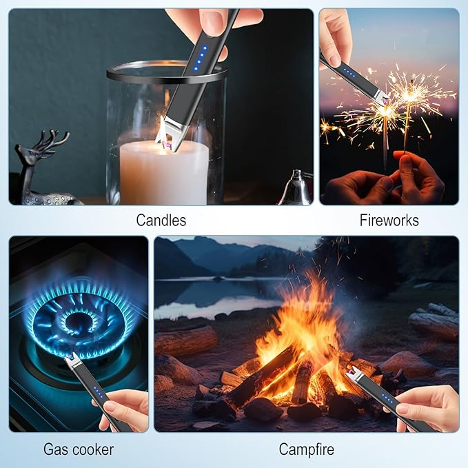 LcFun Candle Lighter Electric USB Rechargeable Plasma Arc Lighter with Safety Lock, Windproof Flameless Long Matches Lighters for Candle, Grill, BBQ, Camping, Gas Stoves