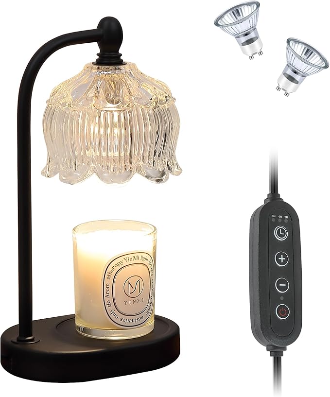 MEIXISUE Black Candle Warmer Lamp with Timer and Dimmer,Flameless Wax Melt Warmer for Jar Candles with 2 Bulbs,House Warming Gifts,Mother's Day/Birthday/Christmas Gifts for Mom/Wife,Home Decor