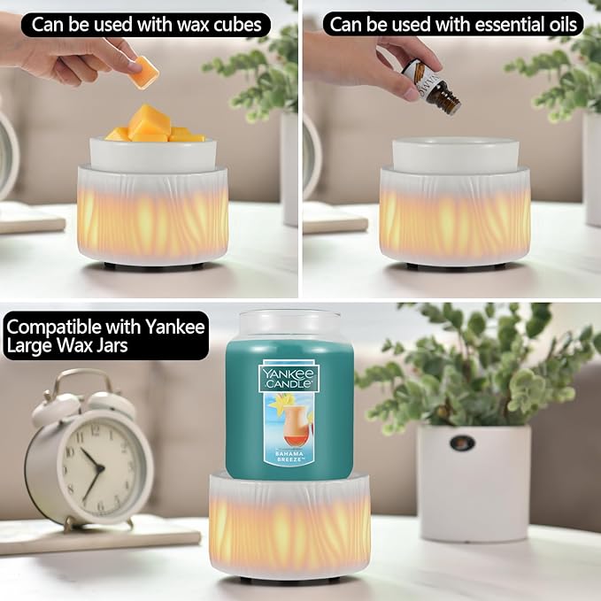 Ceramic Wax Melt Warmer for Scented Wax Warmer with 7 Colors LED Ambiance Light 3-in-1 Electric Fragrance Candle Burner for Home Office Deco Birthday Gifts for Women Girl Mom Daughter 1 pcs