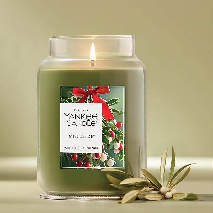 Yankee Candle Mistletoe, Christmas Scented Candle, 22oz Large Jar with up to 150 Hour Burn Time, Giftable