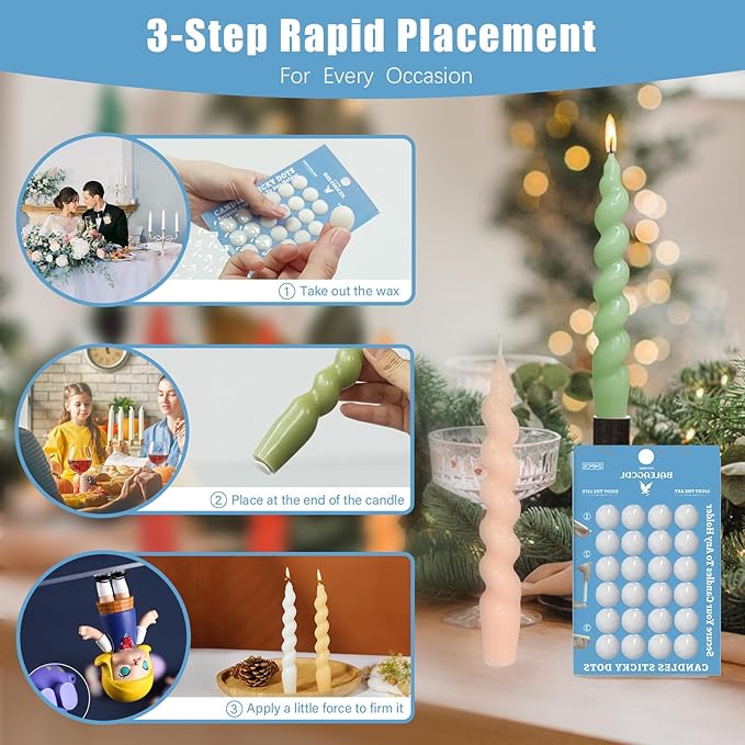 Taper Candles Sticky Dots - White Candle Wax Dots -Taper Candle Waxed Adhesive - Secure Your Candles to Any Holder (72Pack)