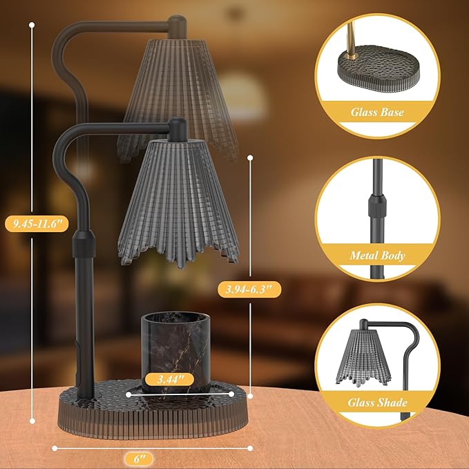 Candle Warmer Lamp with Timer & Dimmable 4-Level Brightness - Adjustable Height,for New Home Bedroom, Gifts for Women (Black)
