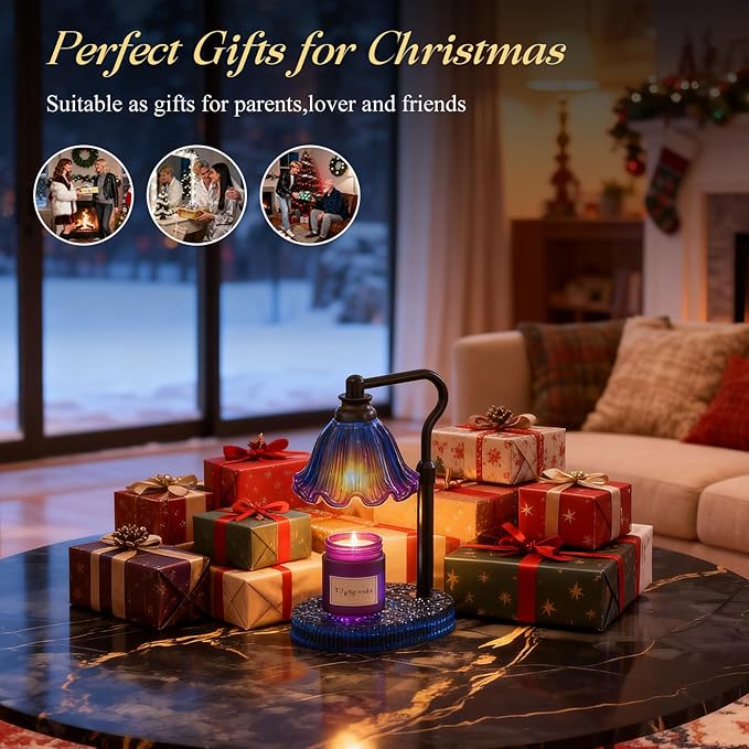 Candle Warmer Lamp with Adjustable Height - Flameless 4-Level Dimmable Wax Warmer, Timer Function & Stylish Design in Multiple Colors(Blue)