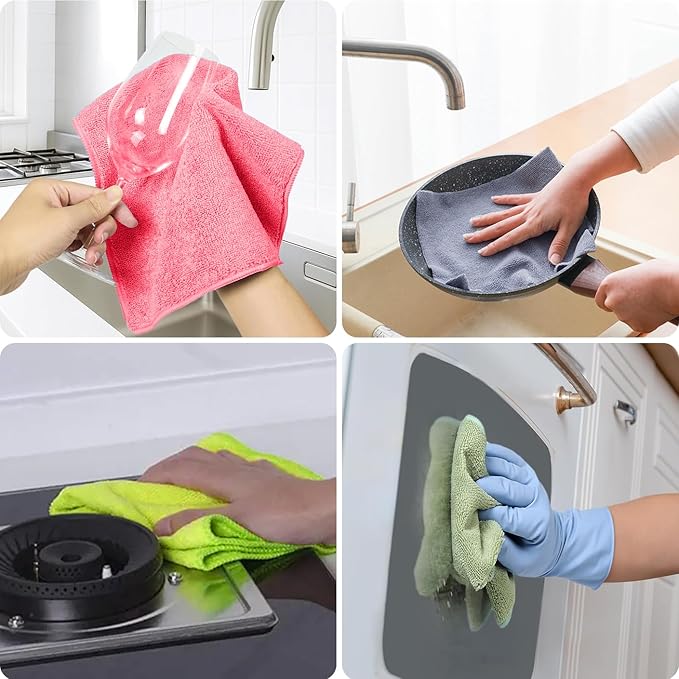 BeiLan Microfiber Cleaning Cloth: 24 Pack Cleaning Towels with 5 Color Assorted - 12"x12" All-Purpose Microfiber Clothes for Home/Kitchen/Car/Window/Glass