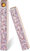 Electric Lighter, Windproof Flameless Bling Lighters - Type-C Rechargeable, Pull-Out Ignition with Thickened Tungsten, Rhinestone Decorative Design, Gift for Women & Girls (Pink)