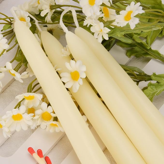 10" Natural Bee Waxs Candle Candlesticks 12 Pack,9 Hour Pure Long Burning Time,Cheer Up Gift for Friends Coworkers Dripless and Smokeless for Home Decor Party