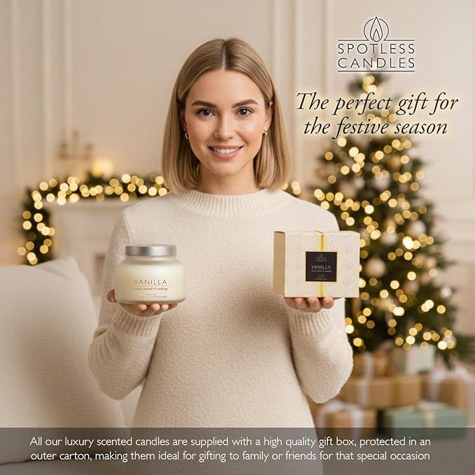 Volcano Vanilla Candle 19oz:- with a Crackling Wooden Wick in Large 4" x 5" Large Elegant White Glass Jar in a Presentation Gift Box and Protective Shipping Box