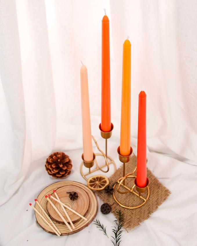 Viyffo 12 Inch Orange Taper Candles 4 Pack Unscented Smokeless Long Tall Tapered Candles for Candlesticks Sticks Wedding Home Decor Dinner