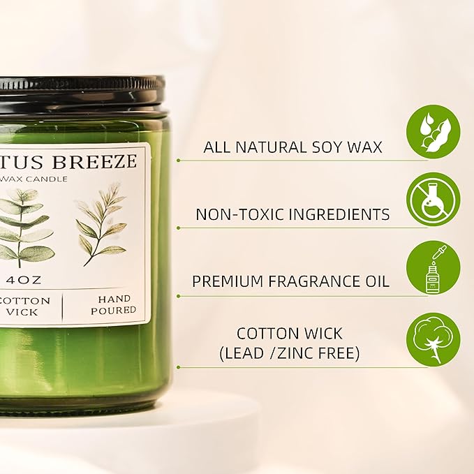 Eucalyptus & Mint Candles for Home Scented, 20 Hours Burn Soy Candle Gift for Women Stress Relief, Meditation, Yoga, Relaxing, Natural Soy Wax for Men and Women, 4oz