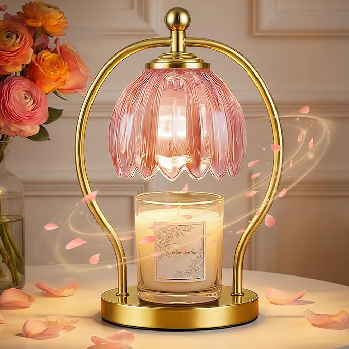 Candle Warmer Lamp, Dimmable Candle Warmer with Timer, Vintage Candles Wax Warmers for Jar Candles Christmas Birthday Gifts for Women Mom, New Home Decor for Bedroom Living Room, Gold Pink