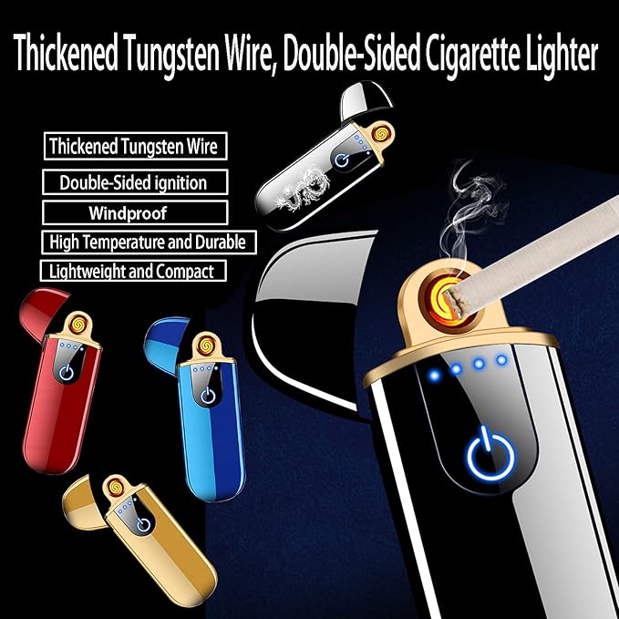 Gold Smart Electronic Lighter - Mini USB Rechargeable, Windproof, Touch Ignition, Plasma, with Power Indicator - Perfect for Boyfriends or Father Gifts