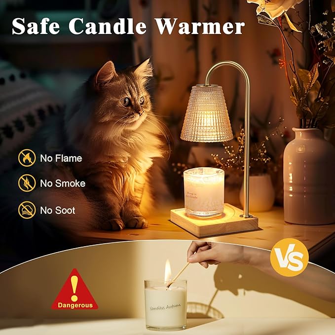 Hong-in Amber Candle Warmer Lamp-Dimmable Candle Lamp with Timer, Christmas Birthday Gifts for Women, House Warming Gifts for New Home Bedroom Decor, Vintage Wax Warmer for Scented Wax