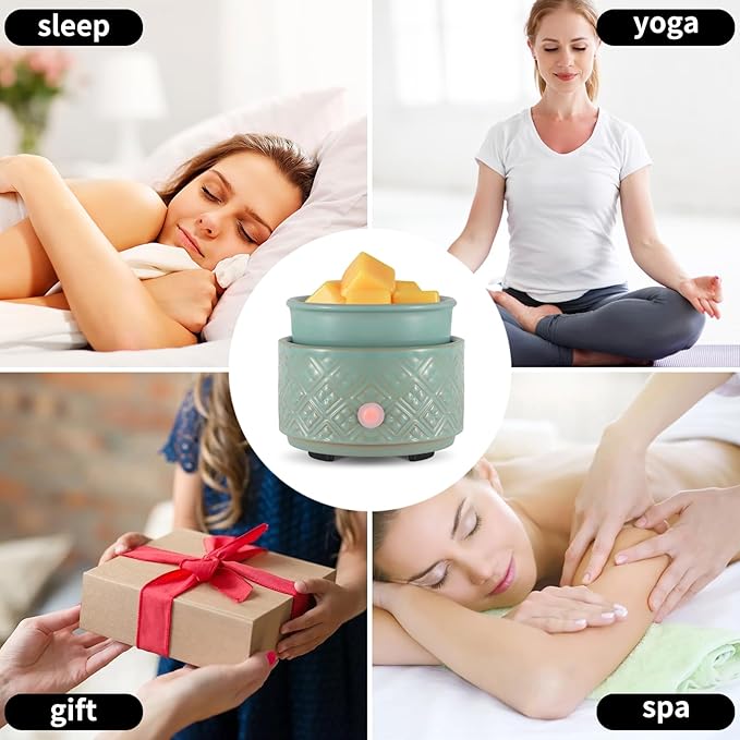 Wax Melt Warmer for Scented Wax,3-in-1Ceramic Wax Warmer Fragrances Candle Oils, Home Fragrance Burner,Electric Candle Warmer Perfect Christmas Gifts for Mom Women(Gree)