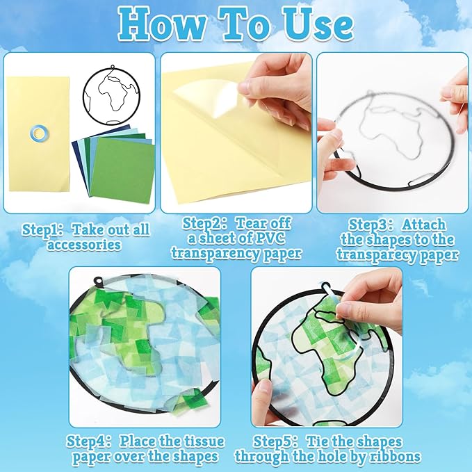 Qyeahkj 36 Set Happy Earth Day Suncatchers Crafts for Kids DIY April 22 Window Tissue Paper Craft Kit Hanging Decor for Earth Day Classroom Home Activity Art Project Birthday Party Favor