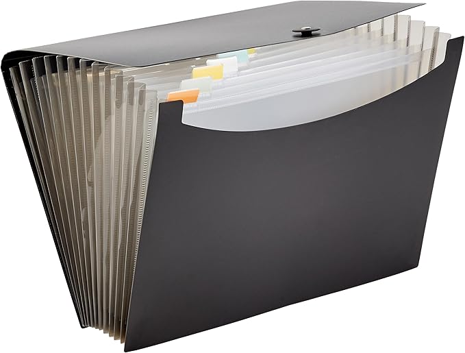 Amazon Basics Expanding Organizer File Folder for Documents, Letter Size, 13 Pockets, Waterproof, Black & Gray, 2-Pack