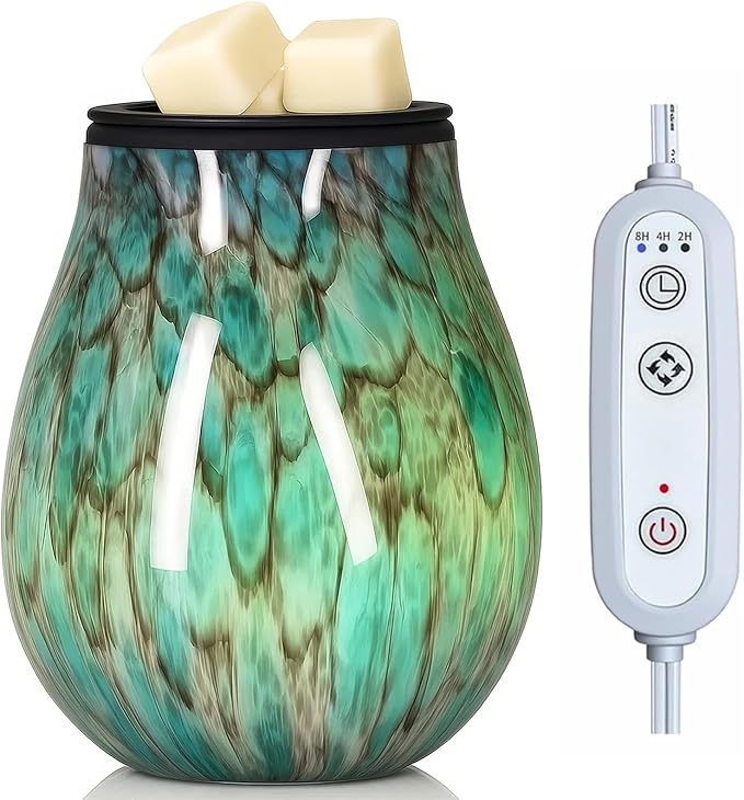 Leyoue Glass Electric Wax Melt Warmer Wax Warmer with Timer PTC Heating Plate 7 Colors LED Changing Light Wax Burner Melter Fragrance Warmer for Home (Stone Pattern)