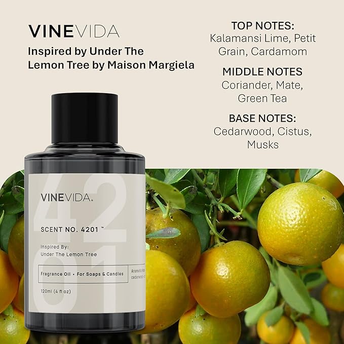 VINEVIDA [120 Ml] Scent NO. 4201 Inspired by Under The Lemon Tree | Premium Fragrance Oil for Candle Making & Soap Making | Candle Scents for Soy Wax | Scented Oils for Car Freshies & Bath Products