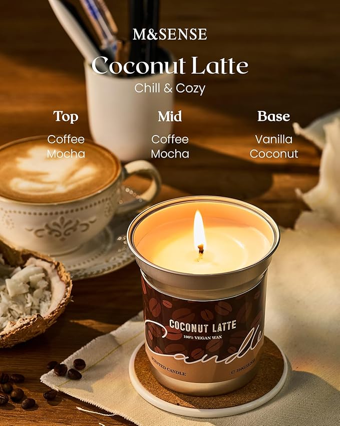 M&SENSE Coconut Latte Scented Candle, Soy Wax 16.2oz 100 Hours Long Lasting Clean Burn, Large Coffee Smelling Kitchen Candles for Home, Non-Toxic Relaxing Aromatherapy Gifts for Women