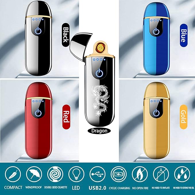 Electric Lighter, Smart USB Rechargeable, Mini Touch Ignition Windproof Flameless Plasma Lighter with Battery Indicator for Men Father Gifts (Blue)