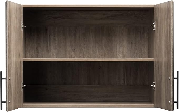 Prepac Elite Functional Wall Mount Shop Cabinet with Adjustable Shelf, Simplistic Stackable 2-Door Garage Cabinet 16" D x 32" W x 24" H, Drifted Gray, DEW-3224