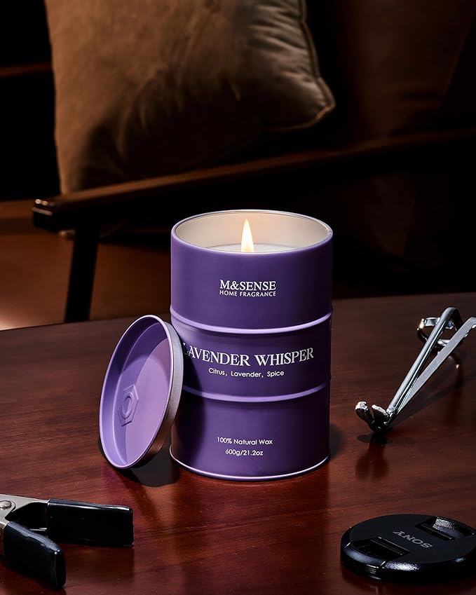M&SENSE Large Lavender Soy Candles for Home Scented 11.6oz 70 Hour Long Burning, Aromatherapy Candle for Stress Relief Meditation Relaxing, Appreciation Gifts for Mom Teacher Friends