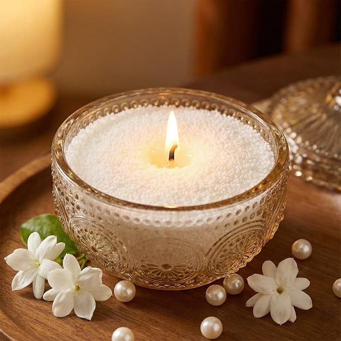 MTLEE Pearled Candle 4.4 lb Gardenia Jasmine Scented Sand Candle Wax Kit Valentines Day Gift for Women Lover with Wrap Box 100 Wicks White Beaded Wax Gift Set for Valentine's Day Wife Couples Mother
