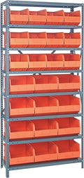 Quantum Storage Systems 2475-483485OR Shelving Unit, 24" D x 36" L x 75" H, Carbon Steel, Galvanized with Orange Bins