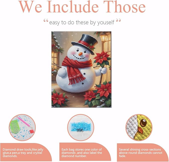 QZOTRXI 5D Snowman Diamond Art Painting Kits for Adults, Cute Christmas Snowman Round Full Drill Winter Diamond Art Crafts for Home Wall Decor Gift 10x12 Inch