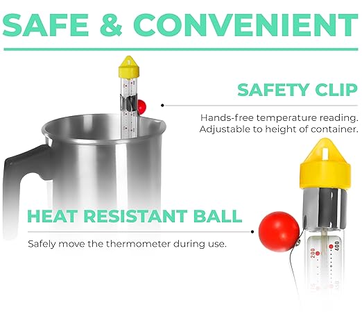 VVIVID Wax Thermometer for Candle/Soap Making, Candy and Deep Fry, with Adjustable Safety Clip