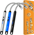 3 Pack Electric Lighter with 360° Flexible Neck & LED Display, Birthday Gifts for Women Mom Men Wife, USB Arc Long Candle Lighters for Candle Black/Silver/Blue