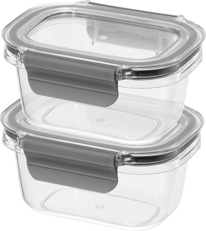Oggi Clarity Leak-Proof Airtight Food Storage Containers - Set of 2, Ultra clear, BPA free, Sealable Container with Lid, Ideal Kitchen Organization, Perfect Meal Prep Containers. 12oz/350ml