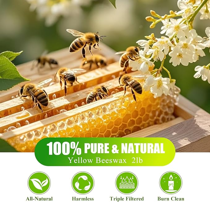 Aaicandle Beeswax Pellets 2LB (32 oz) | 100% Pure Natural Bees Wax for Candle Making | Candle Wax Beads & Bees Wax Pellets Melts for DIY Crafts and Candle Wax, DIY Gifts for Birthday, Wedding Crafts