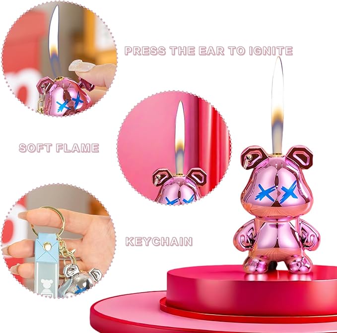Cute Animal Soft Flame Lighter Cool Creative Design Lighters Butane Refill，Kawaii Cartoon Lighter Accessories，Unique Keychain Lighters for Women Birthday Candles BBQ (Without Butane Gas） (16)