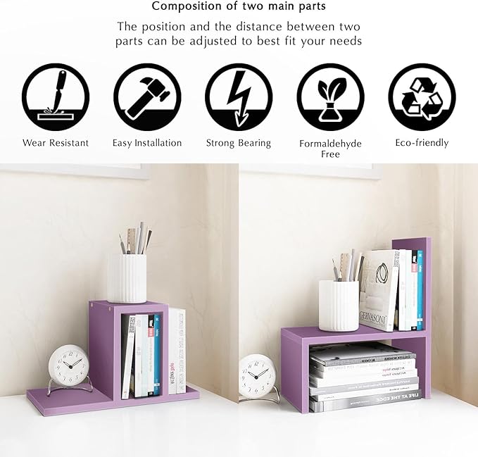Jerry & Maggie Desktop Organizer Office Storage Rack Adjustable Wood Display Shelf Birthday Gifts Toy Home Decor Free Style Rotation Display True Natural Stand Shelf (Violet)