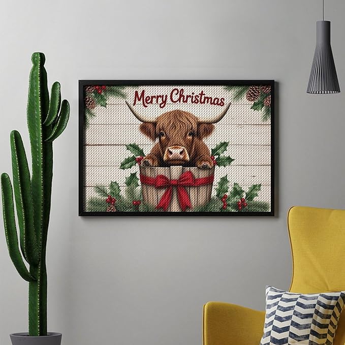 AIVKIEJK Diamond Painting Kits for Adults - Highland Cow Merry Christmas Painting DIY 5D Full Drill Diamond Dots Paintings with Diamonds Gem Art and Crafts Home Decor 8"x12"